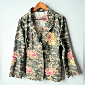Paparazzi Camouflage Floral Blazer Jacket Womens S Button Up Ripstop Embroidered
